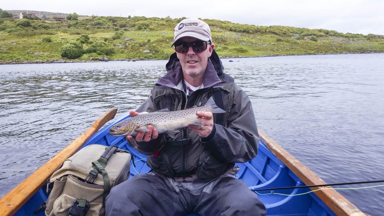 A fine Connemara sea trout of 2-2.5lbs for Kevin Crowley on Fermoyle Lough.